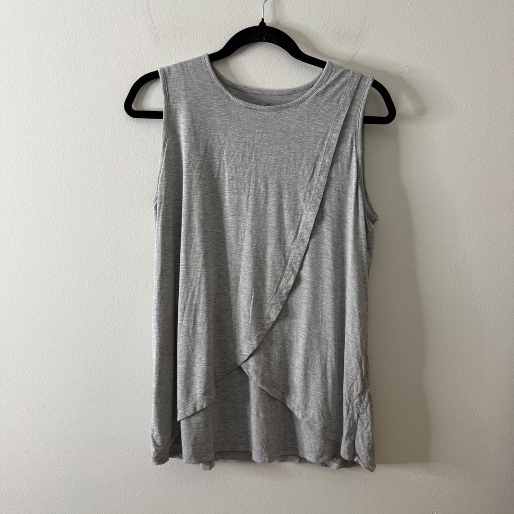 Kindred Bravely Grey Heather Nursing Tank Top Crossover Breastfeeding Access L